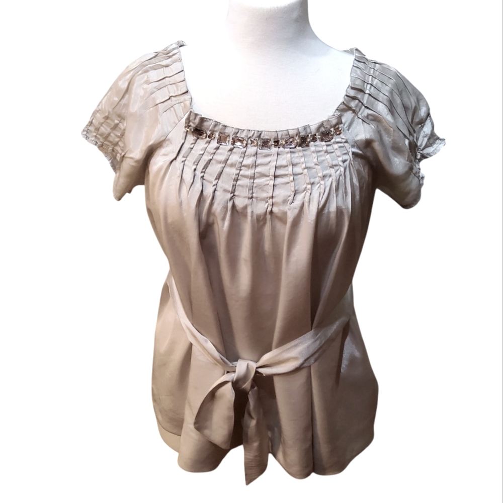 MNG Suit Puff Sleeve Blouse with Tie Front